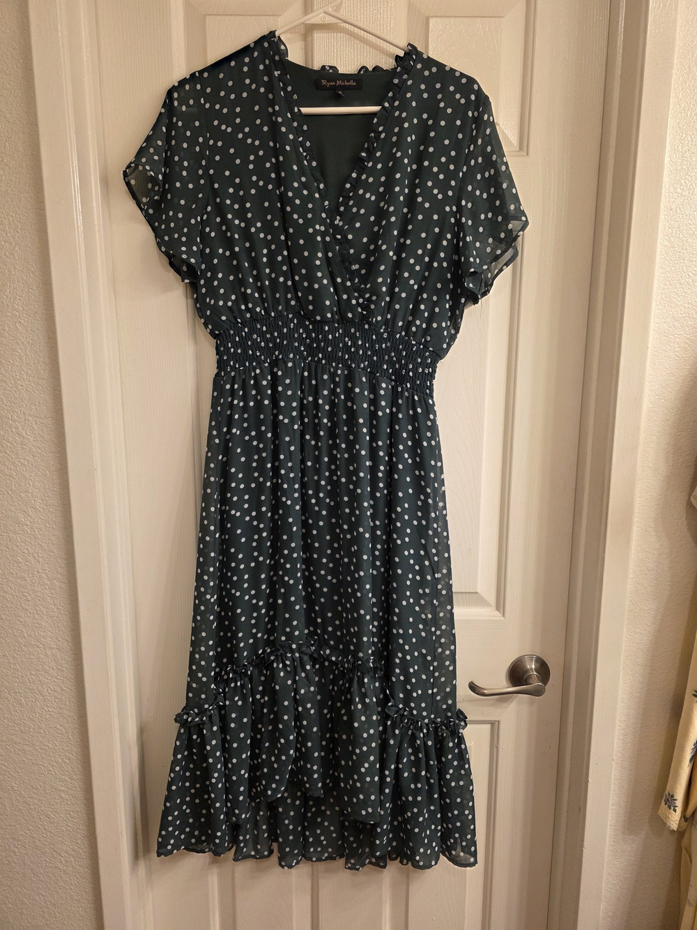 Green Polka Dot Smocked Midi Dress